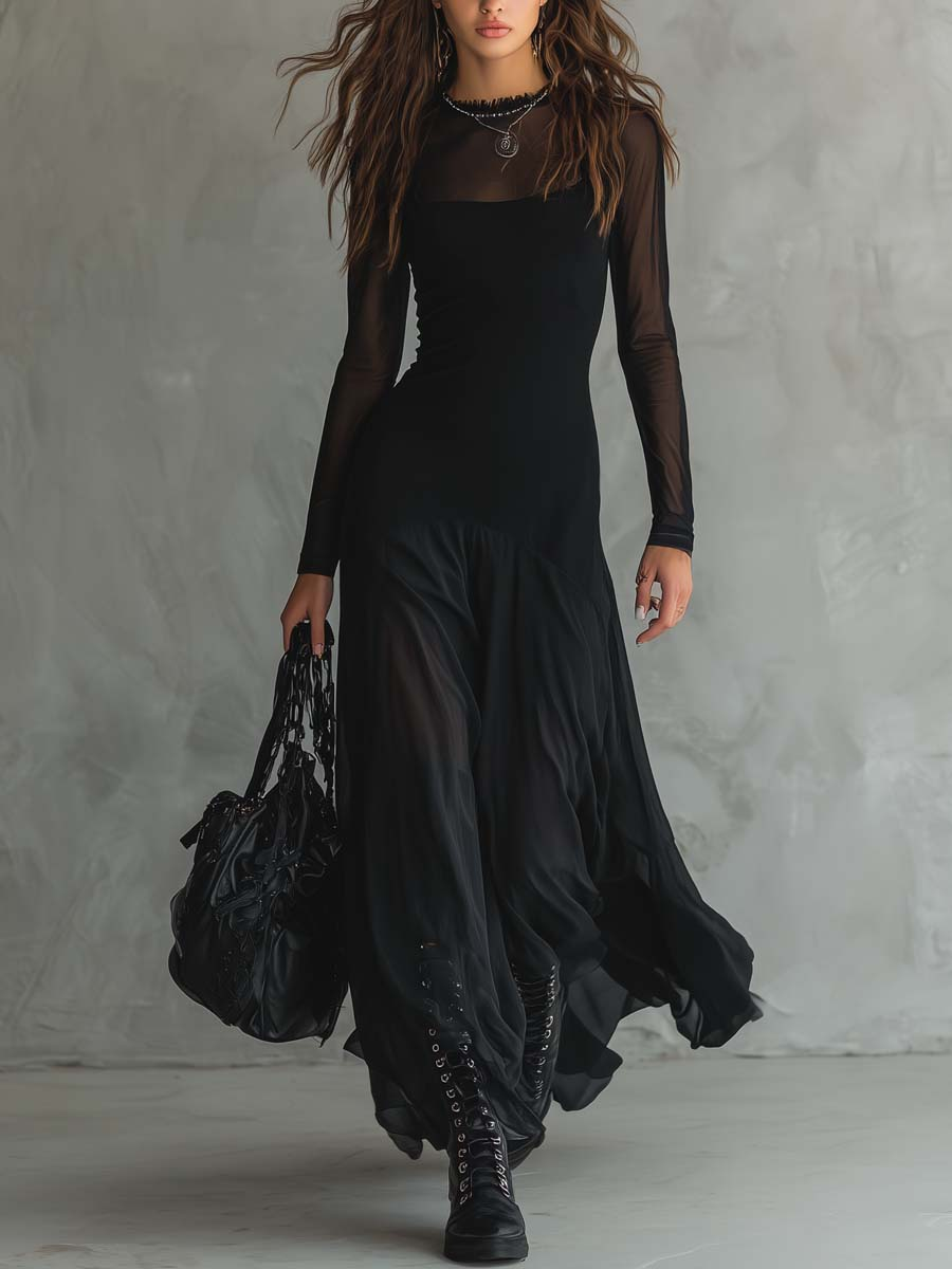 Neroa | Abito Maxi Ampio in Tulle Nero