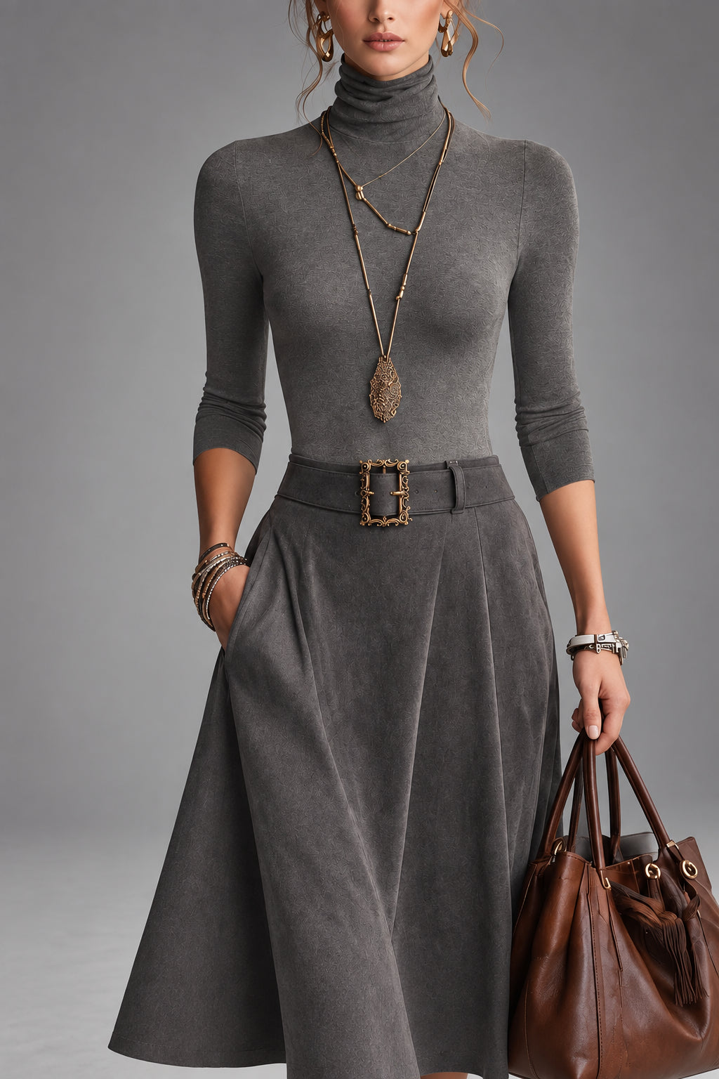 Giorgia | Completo con Top a Collo Alto e Gonna Asimmetrica in Scamosciato