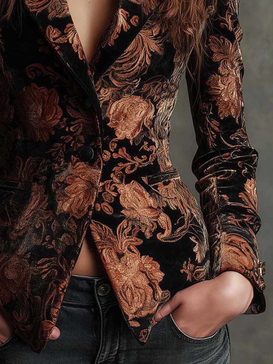 Bertille | Blazer Sartoriale Stampa Floreale Nero e Bronzo