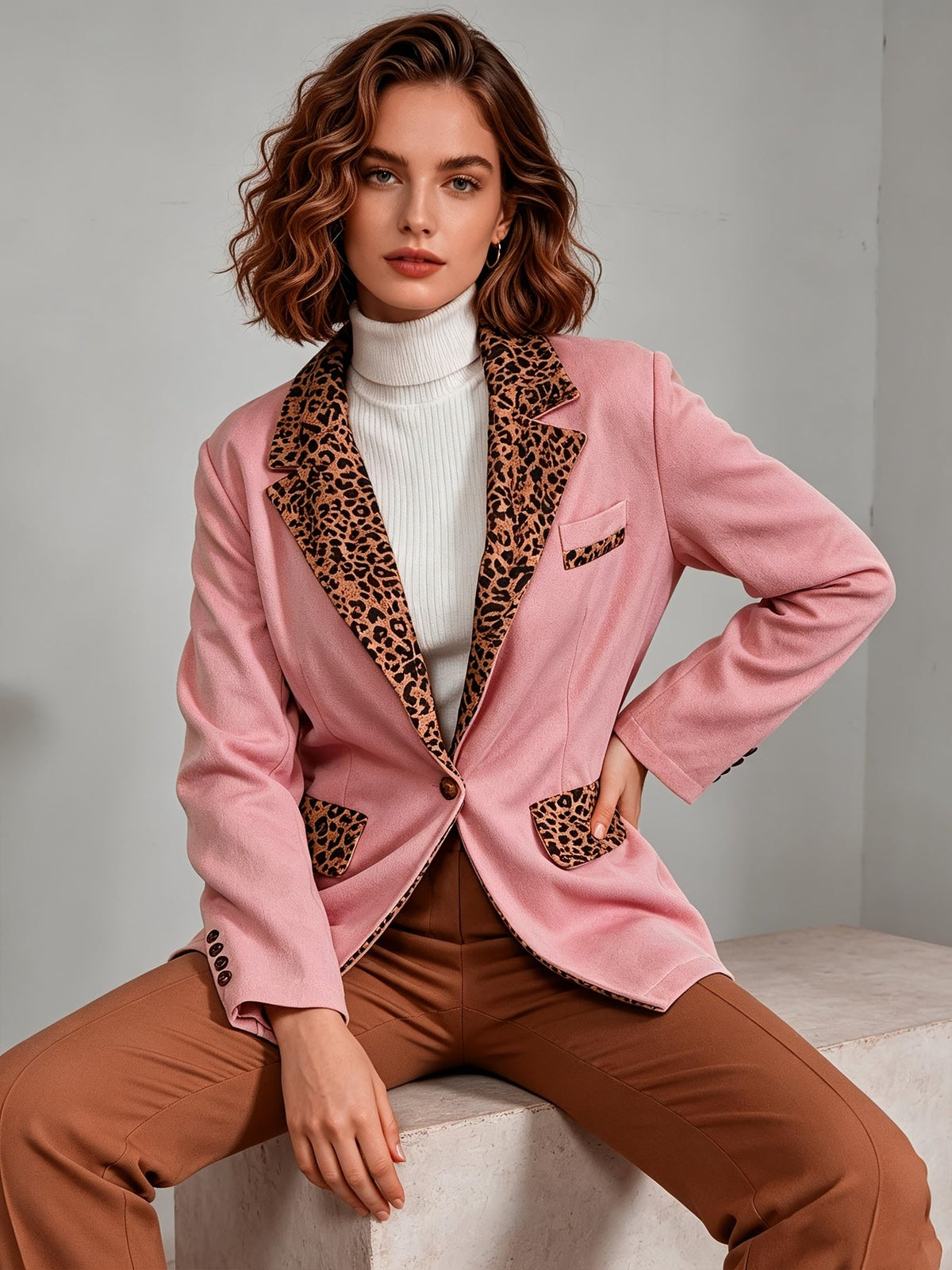 Clementine | Blazer Aderente in Velluto con Bordo Leopardato