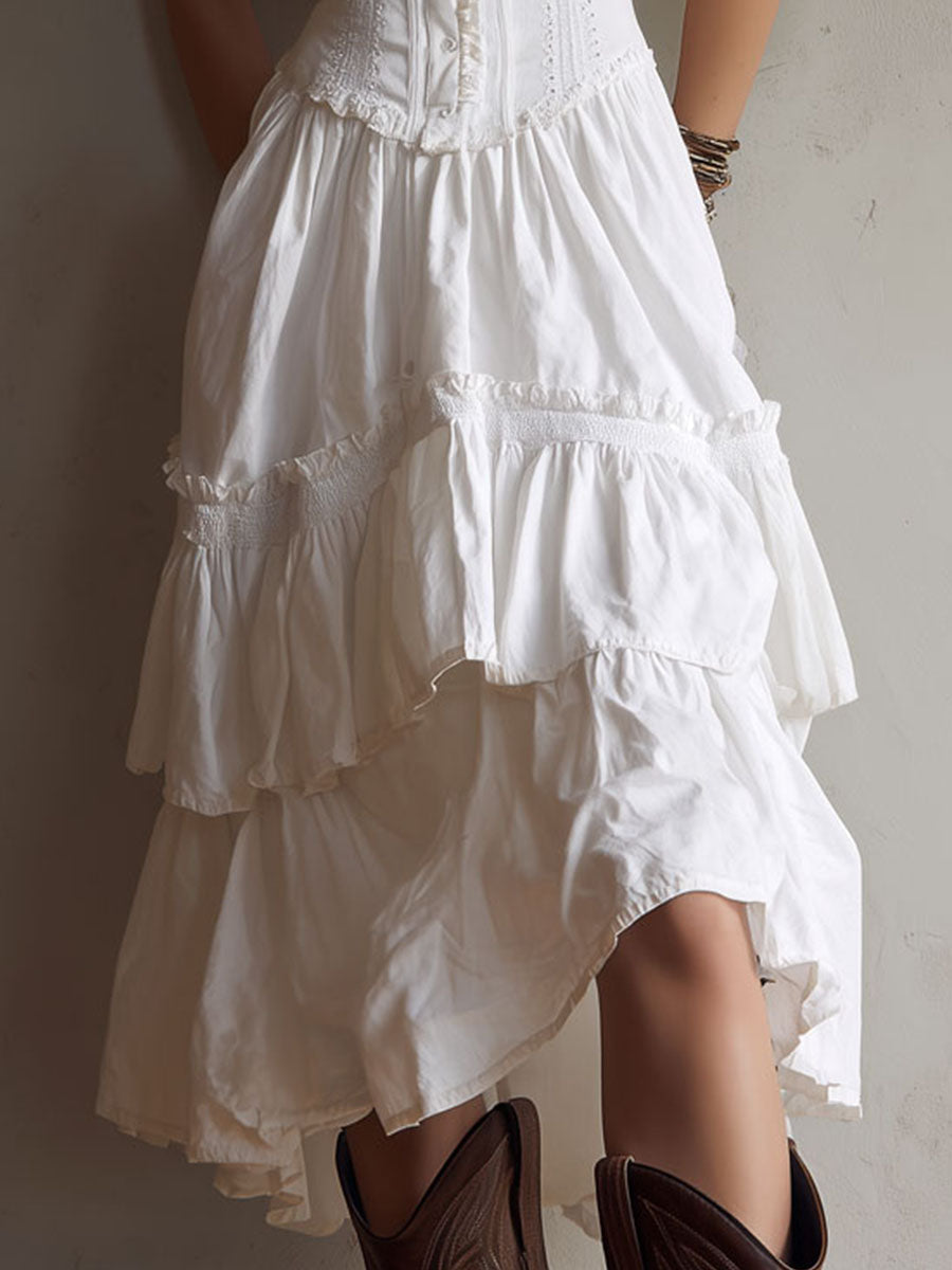 Natalì | Abito Midi Bohémien Retrò con Corsetto e Pizzo