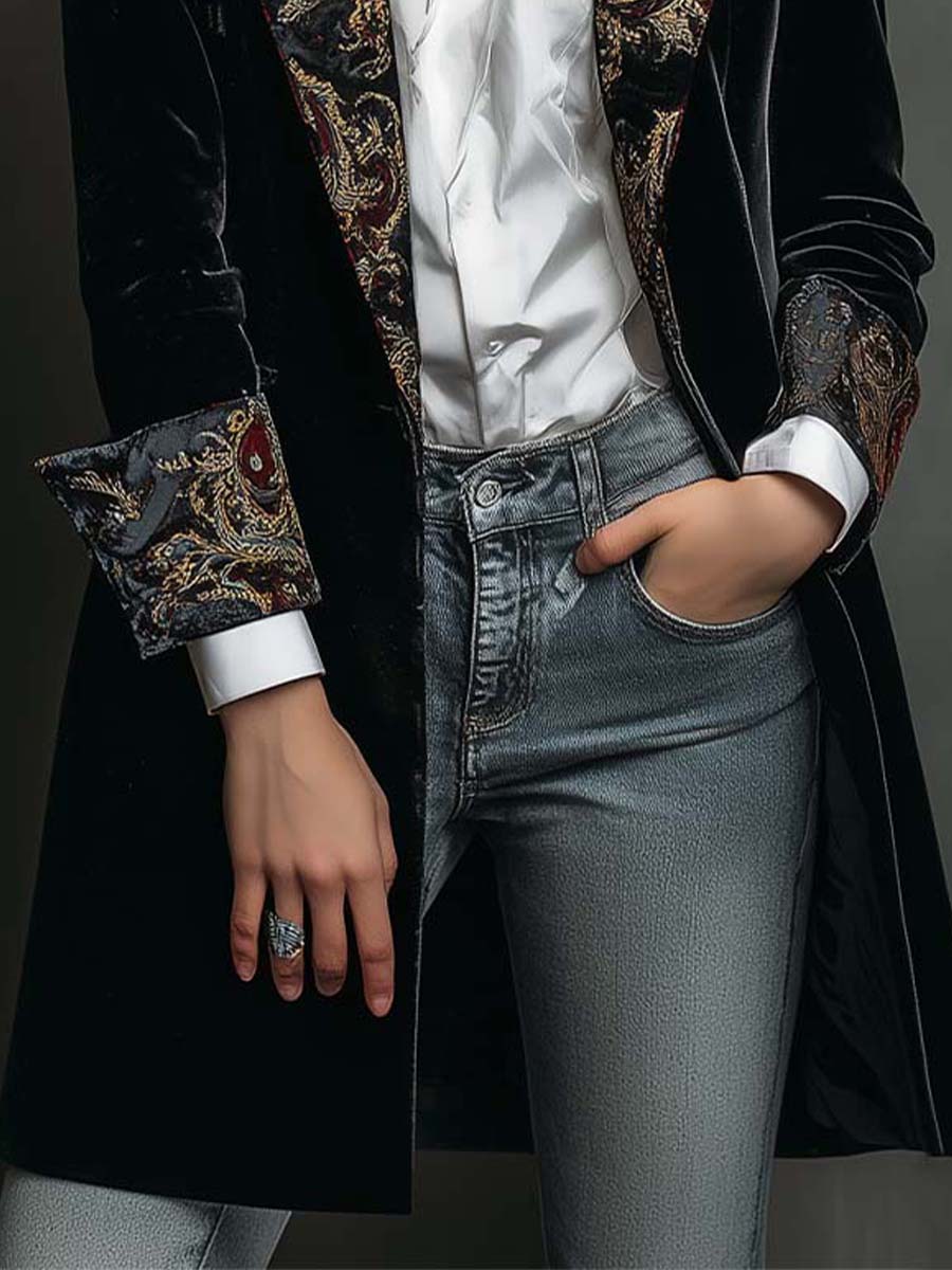 Léontine | Blazer Aderente Stampa Barocca Nera