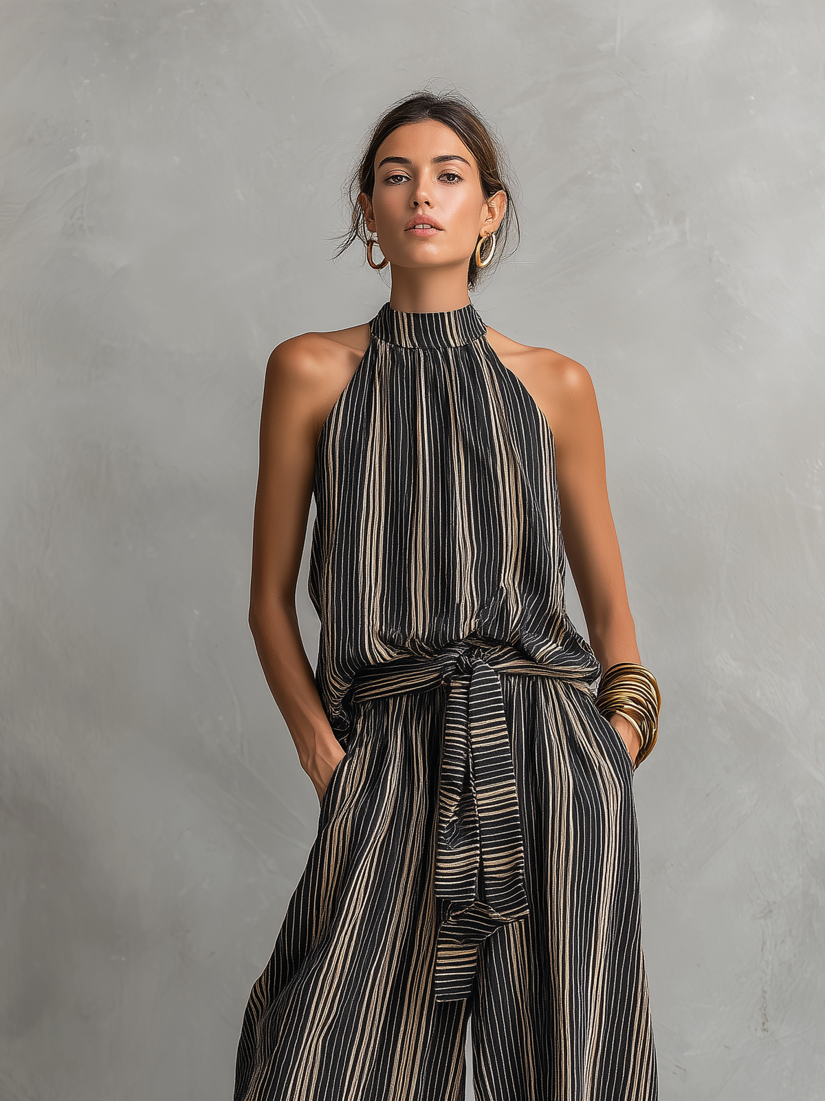 Mariapia | Completo Top Senza Maniche e Pantaloni a Righe