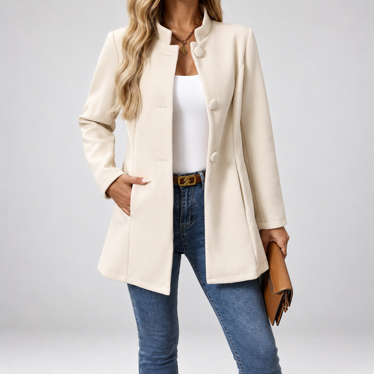 Delphine | Cappotto con Collo Alto Effetto Lana