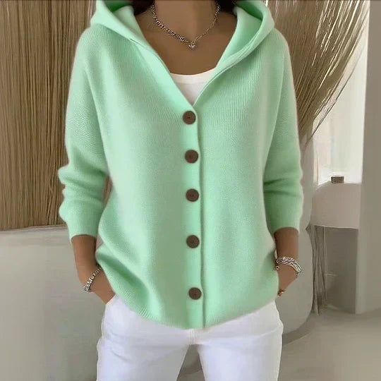 Sylvie™ | Cardigan lavorato a maglia con cappuccio e bottoni
