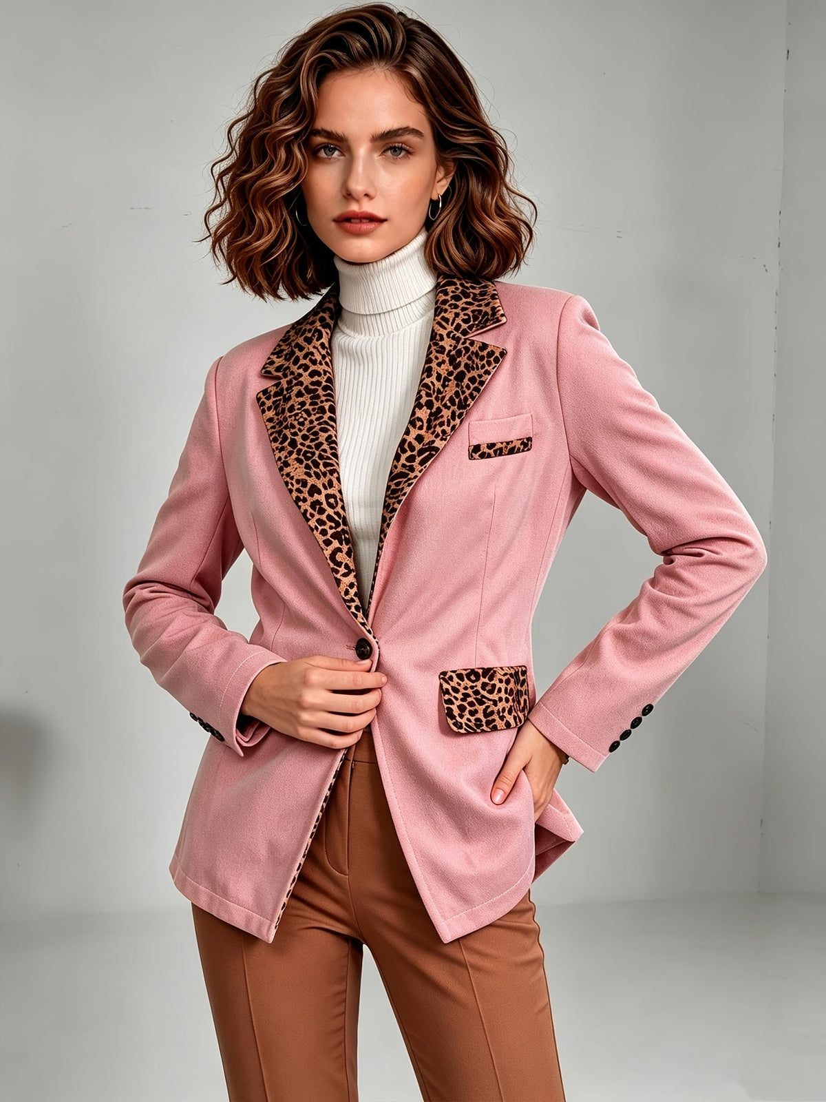 Clementine | Blazer Aderente in Velluto con Bordo Leopardato