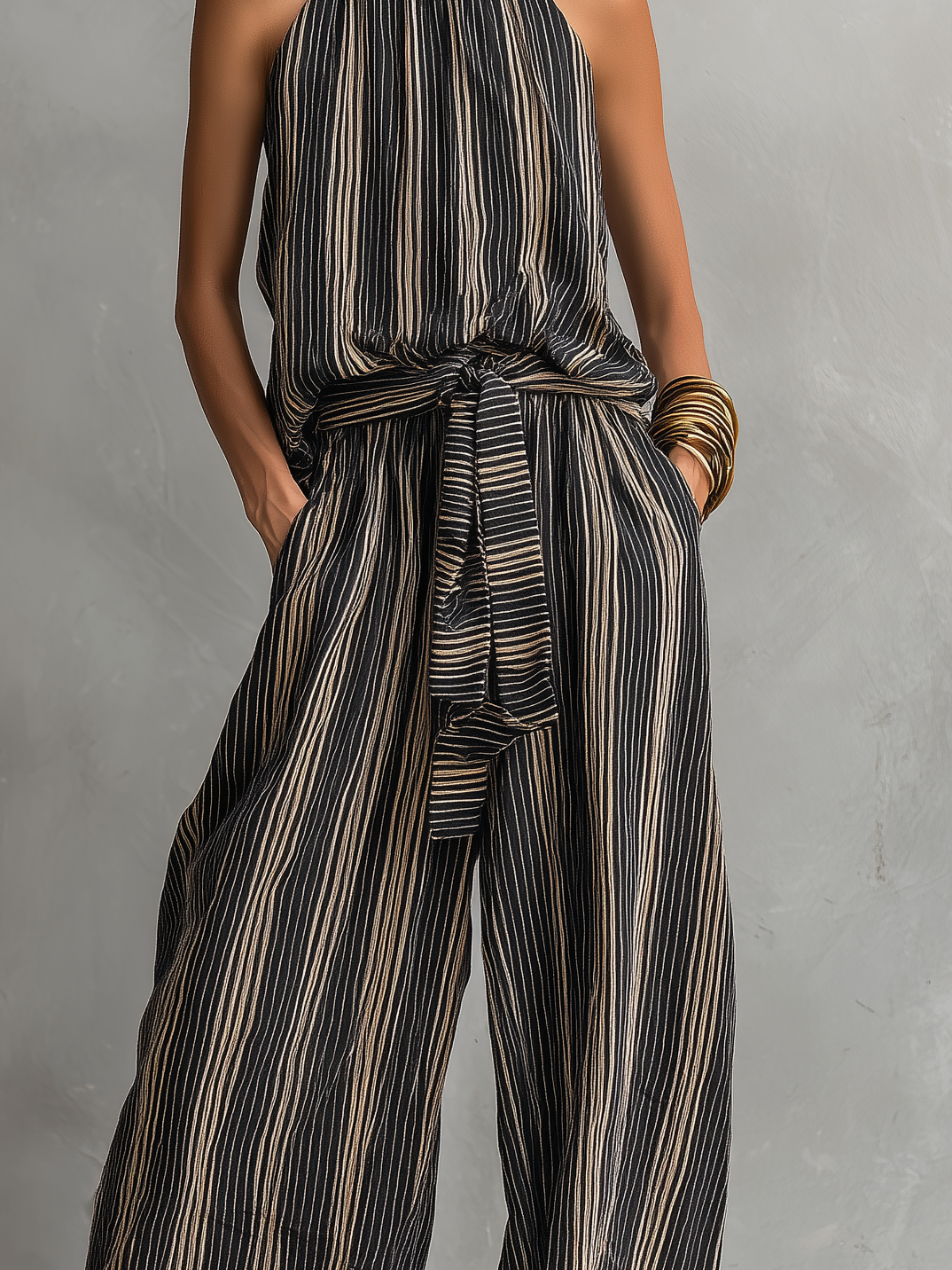 Mariapia | Completo Top Senza Maniche e Pantaloni a Righe