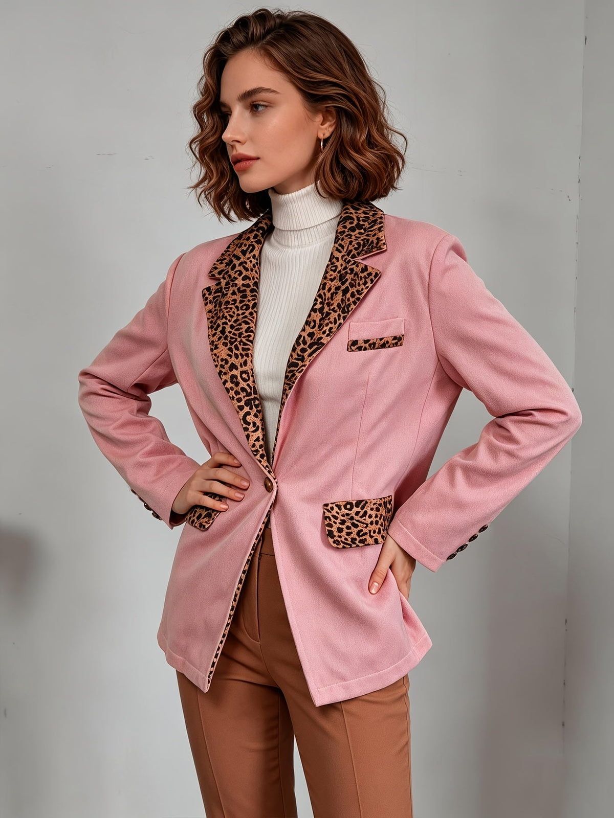 Clementine | Blazer Aderente in Velluto con Bordo Leopardato