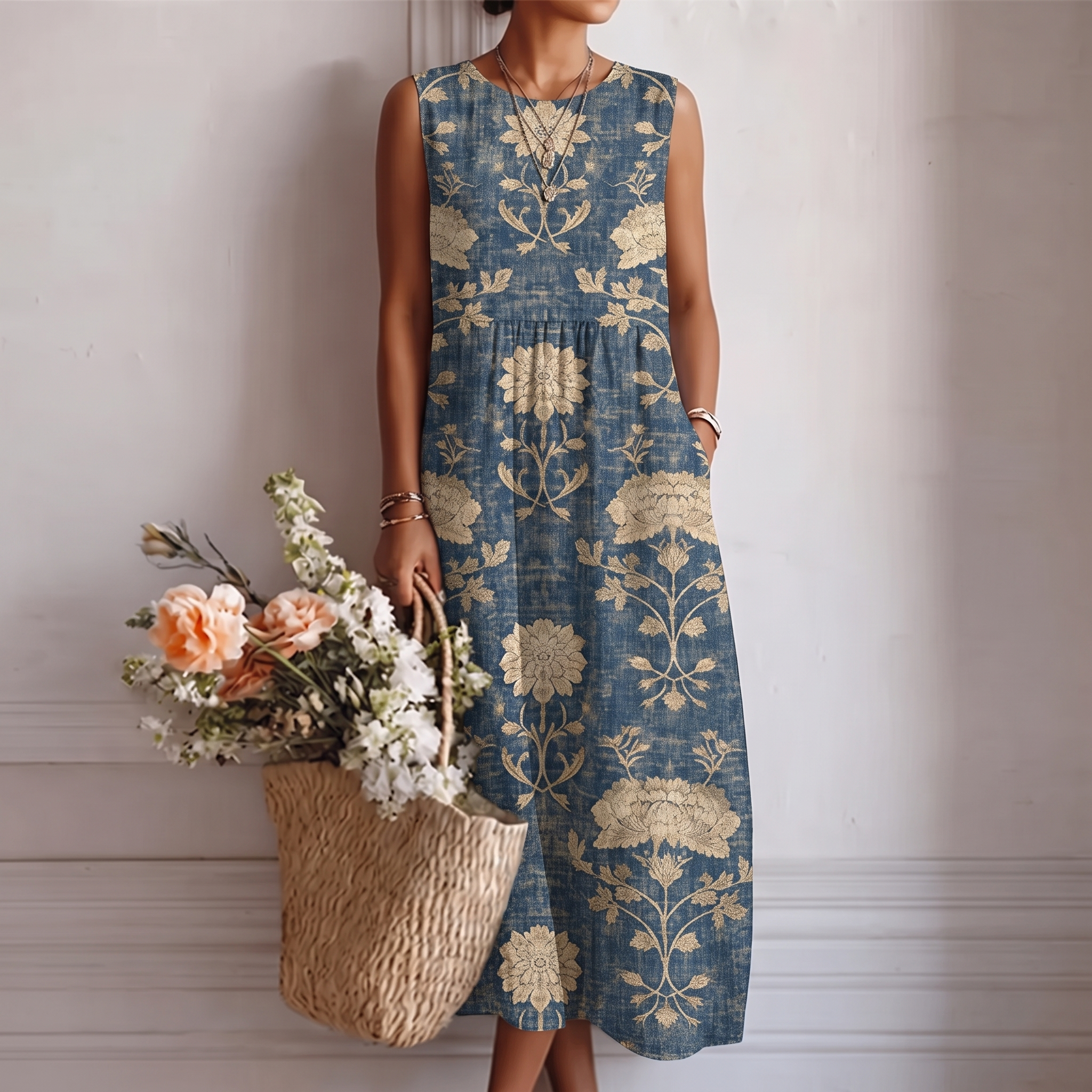 Abito midi classica Aurora con stampa floreale