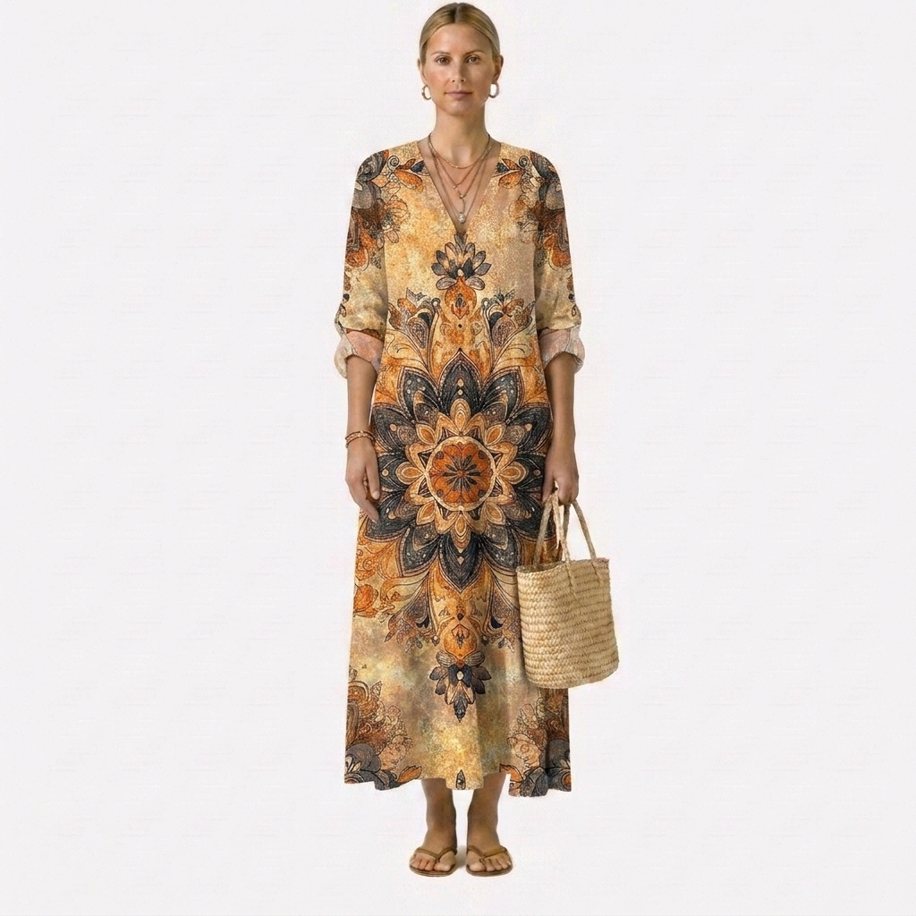 Abito Dora con stampa floreale ed eleganza naturale