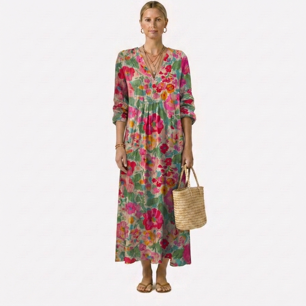 Abito elegante rosa con stampa floreale