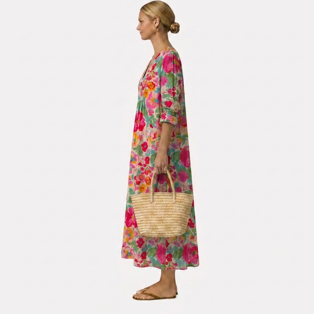 Abito elegante rosa con stampa floreale