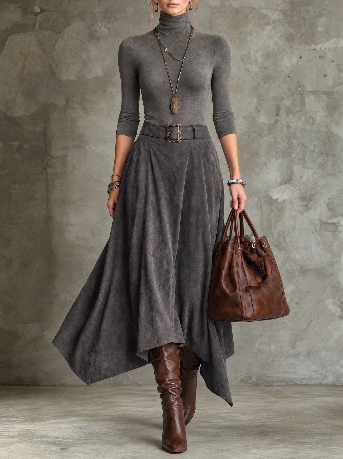 Giorgia | Completo con Top a Collo Alto e Gonna Asimmetrica in Scamosciato