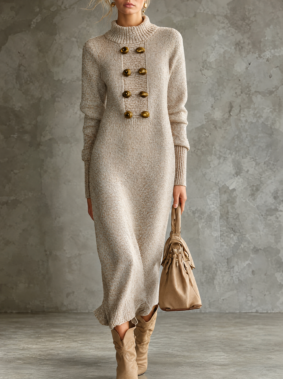 Floriana | Vestito Midi in Maglia con Bottoni