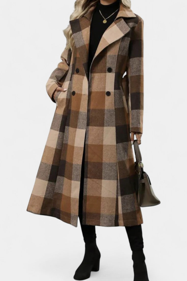 Fabienne | Cappotto Longline a Quadri con Cintura