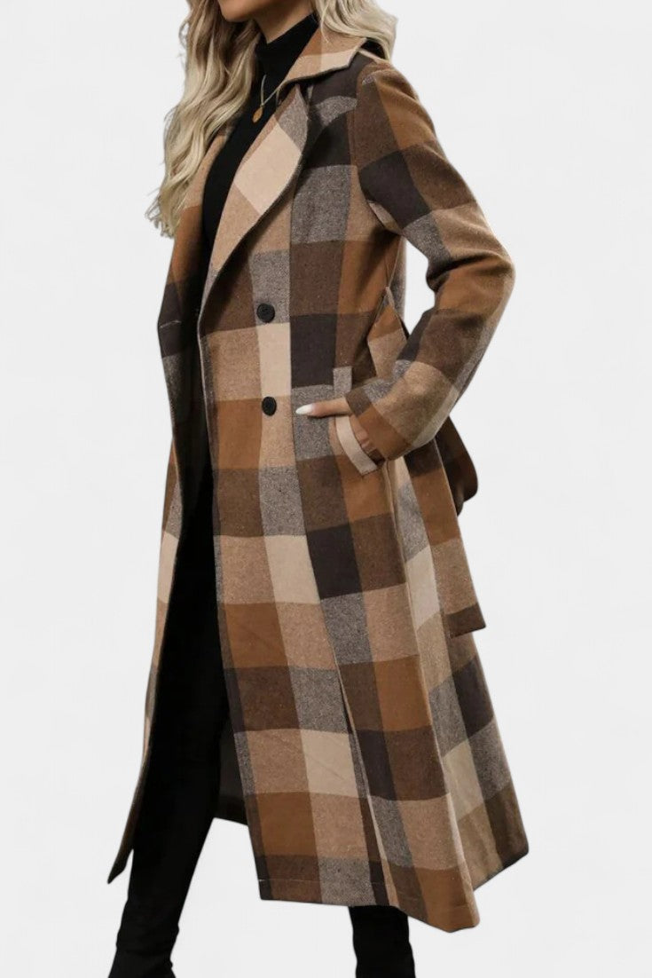 Fabienne | Cappotto Longline a Quadri con Cintura
