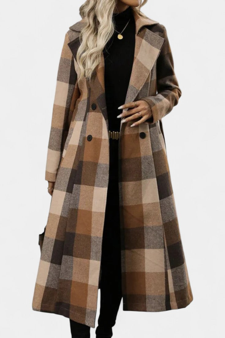 Fabienne | Cappotto Longline a Quadri con Cintura