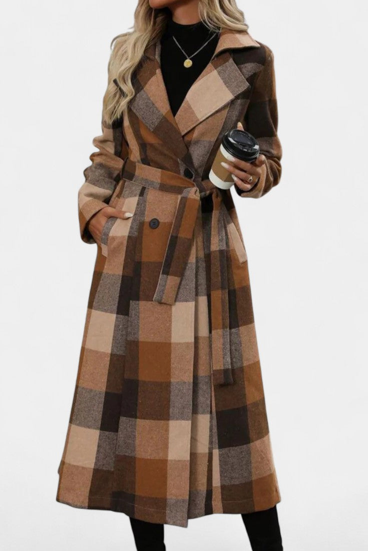 Fabienne | Cappotto Longline a Quadri con Cintura