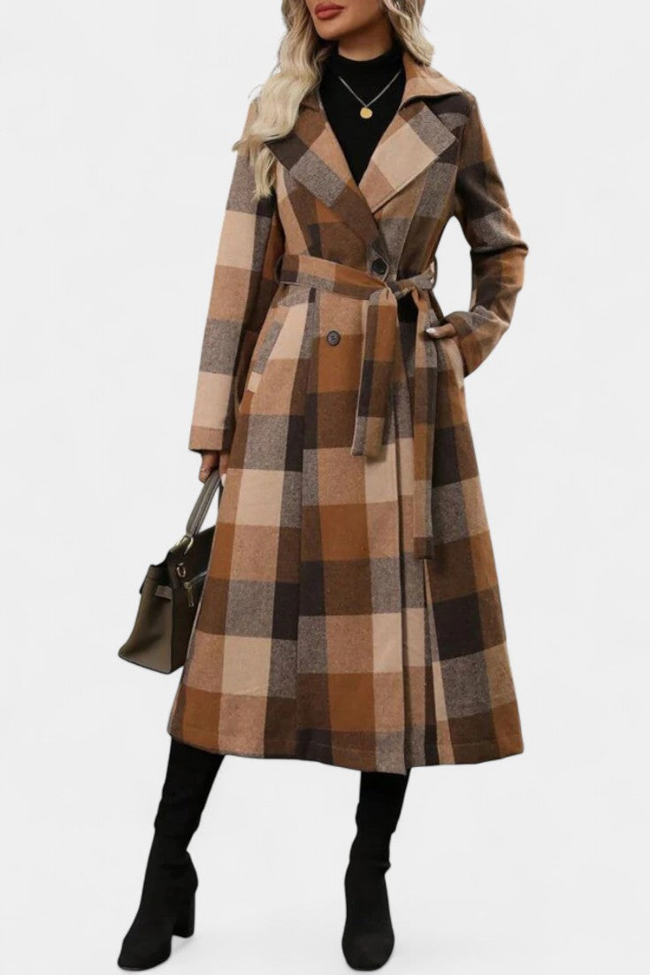 Fabienne | Cappotto Longline a Quadri con Cintura