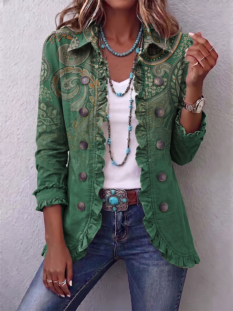 Cosette | Giacca Bohémien Paisley Verde con Balze