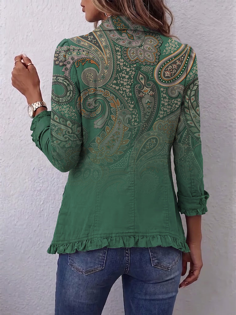 Cosette | Giacca Bohémien Paisley Verde con Balze