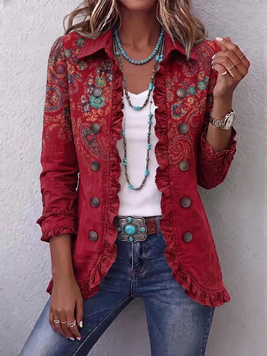 Charlotte | Giacca Bohémien Paisley Rossa con Balze