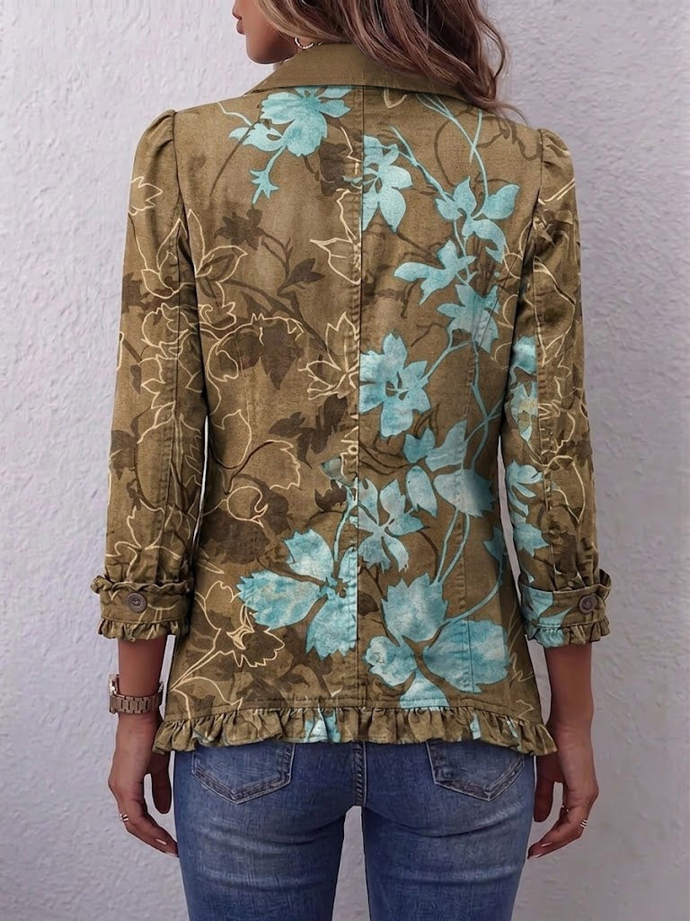 Blanche | Giacca Bohémien Floreale Vintage Sfumata con Balze
