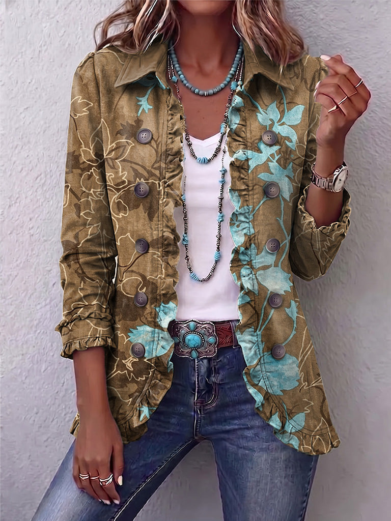 Blanche | Giacca Bohémien Floreale Vintage Sfumata con Balze