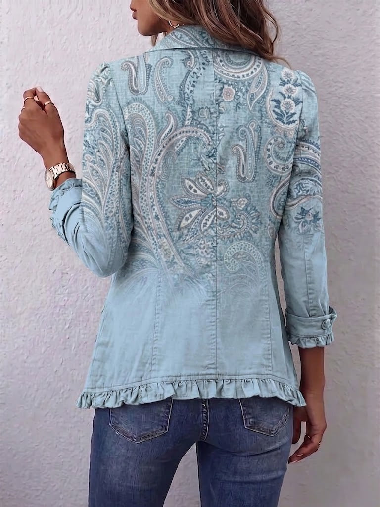 Émilie | Giacca Paisley Vintage Azzurro Cielo con Balze