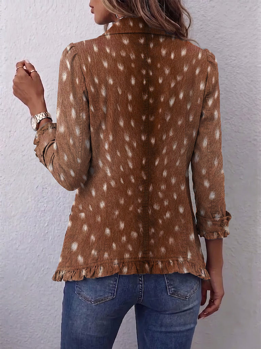 Hélène | Giacca Bohémien Stampa Animalier Marrone con Balze