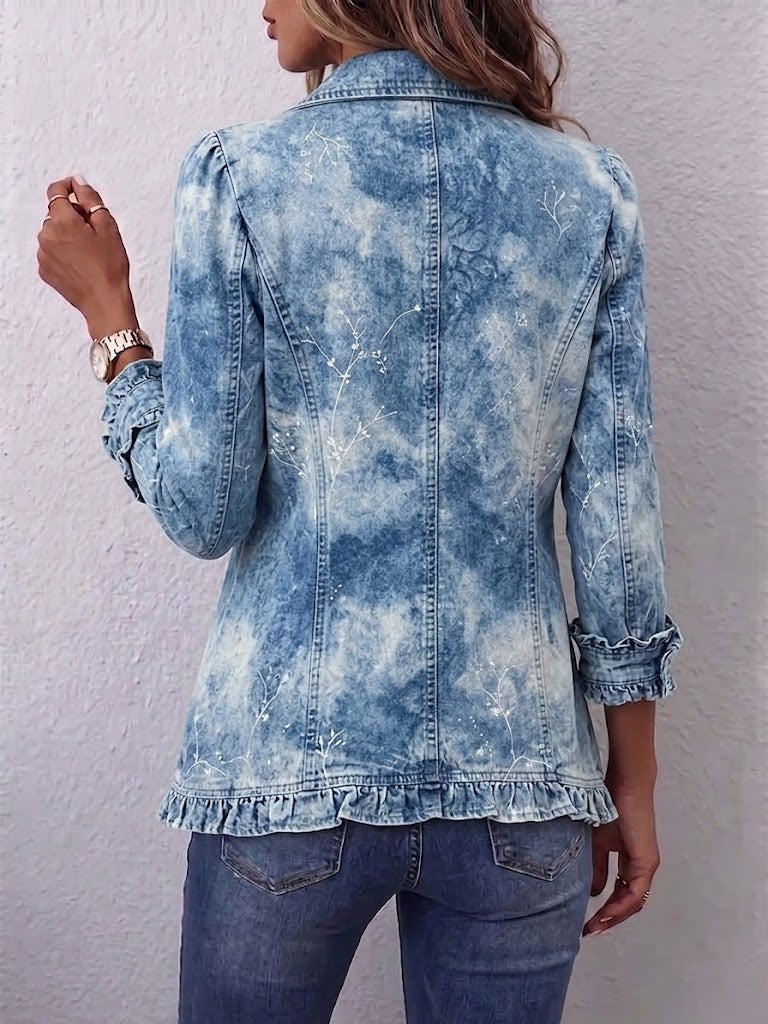 Guenievre | Giacca Bohémien Botanica Vintage Sfumata Blu con Balze