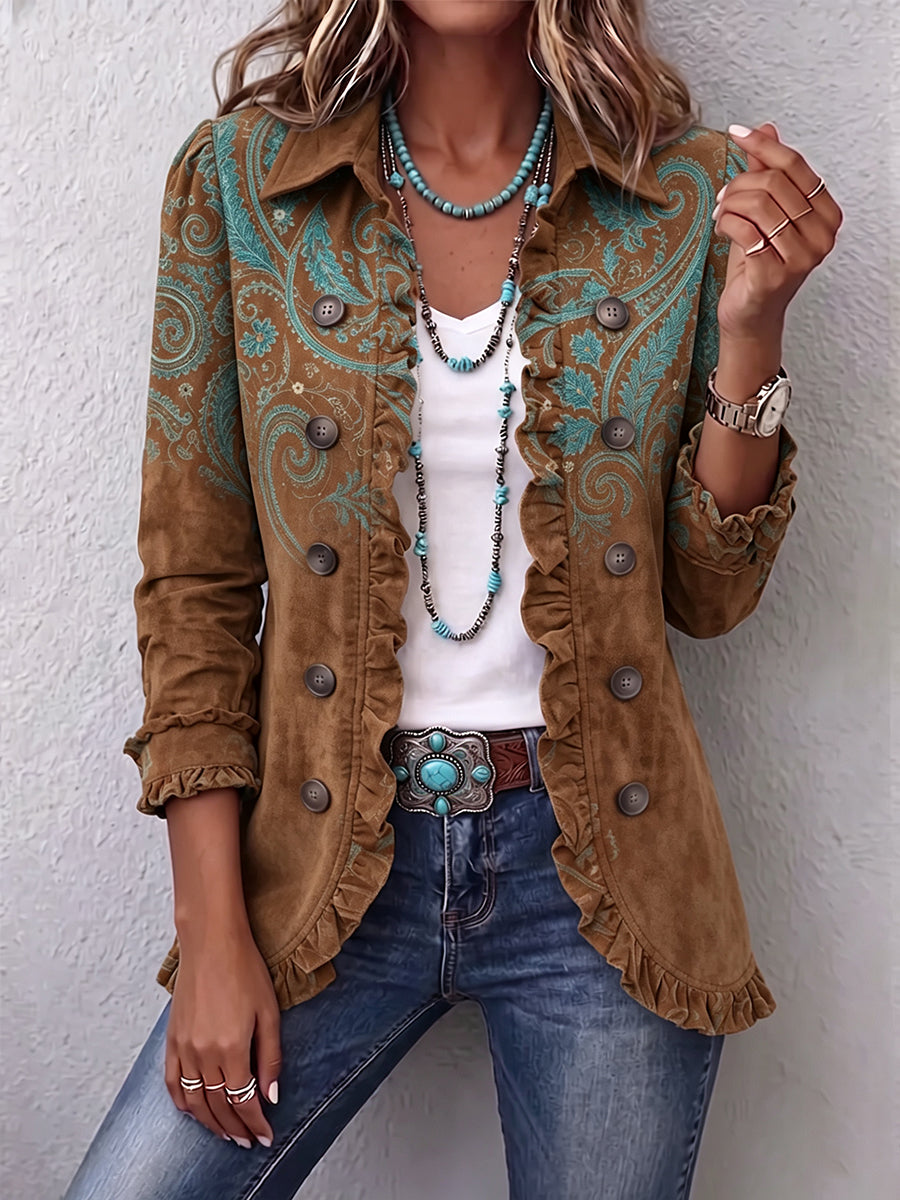 Séverine | Giacca Paisley Marrone con Balze