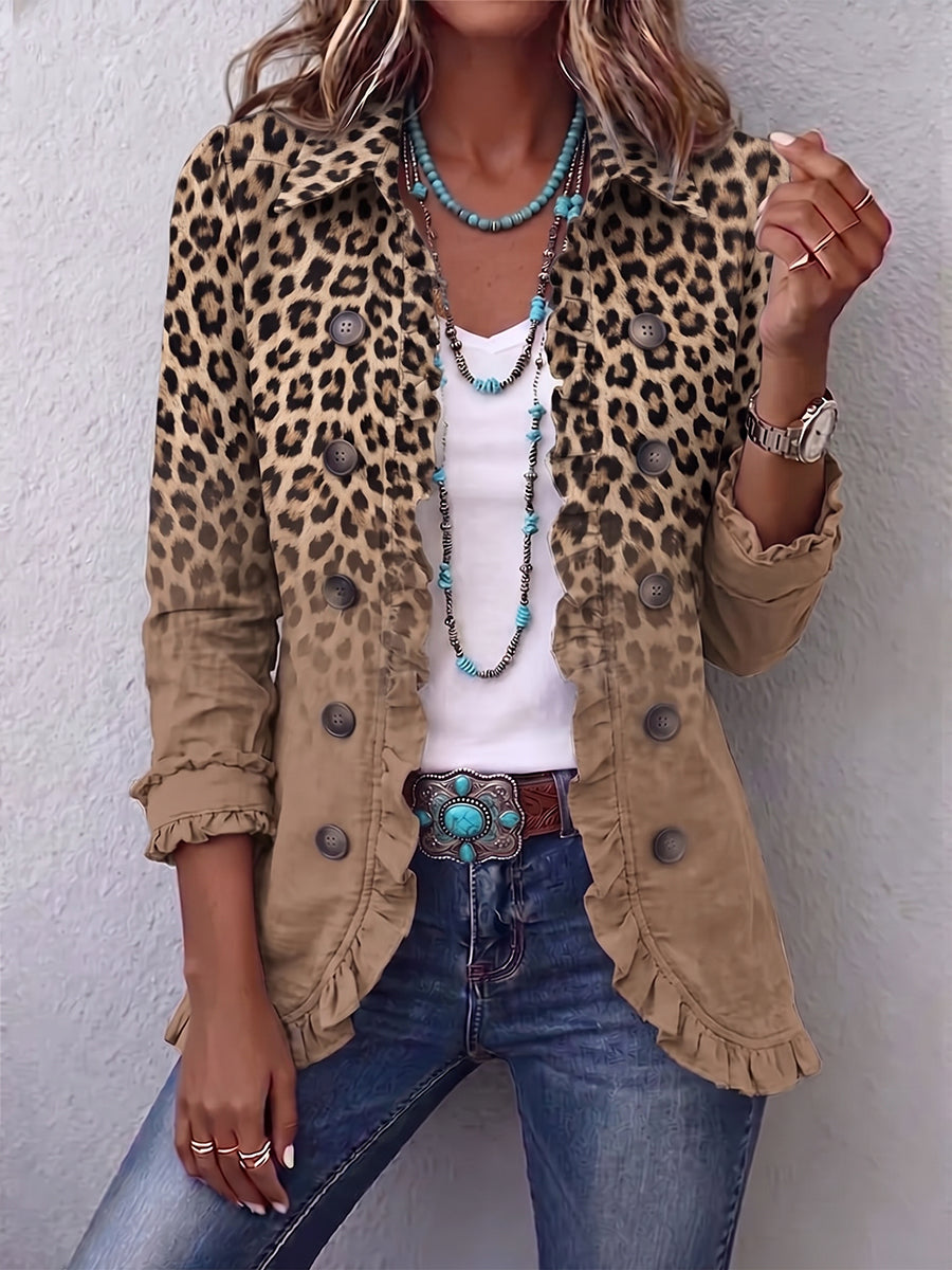 Donatienne | Giacca Leopardata Vintage Sfumata Cammello con Balze