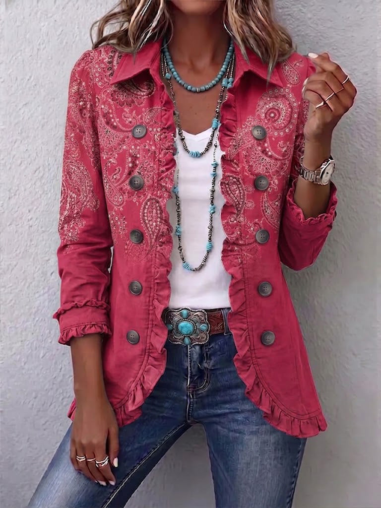 Iseult | Giacca Paisley Vintage Rosa Antico con Balze