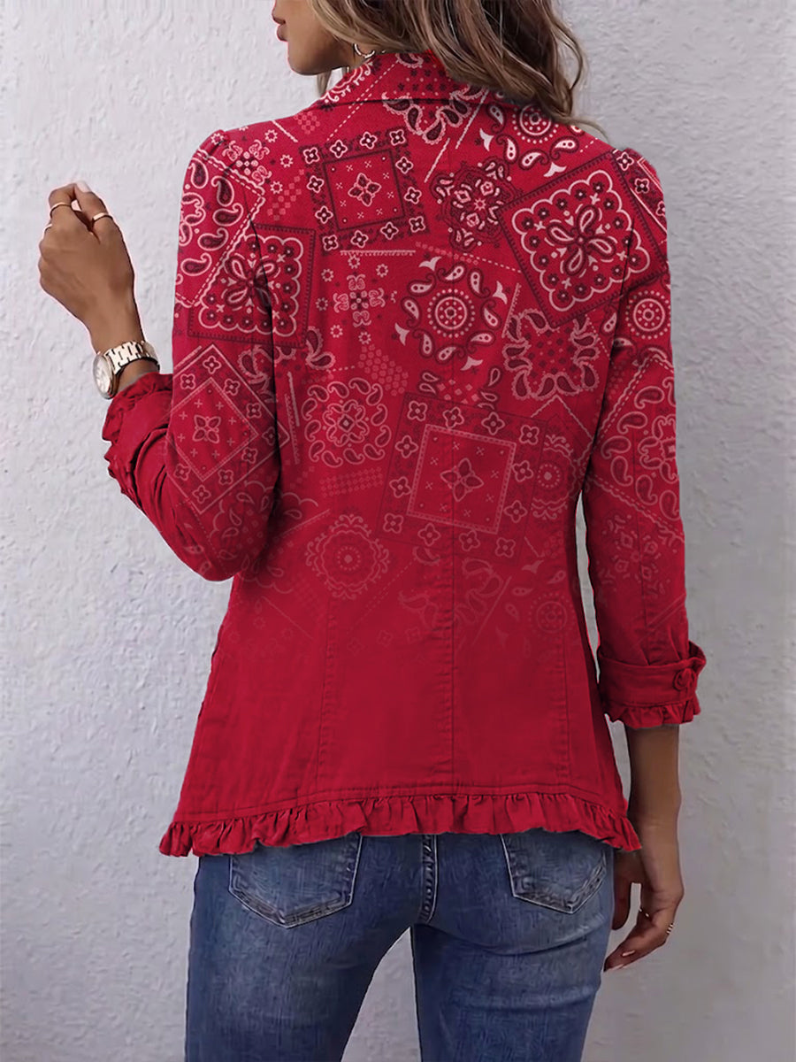 Gaëlle | Giacca Bohémien Paisley Sfumato Rosso con Balze