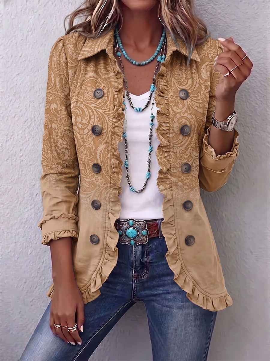 Claire | Giacca Western Stampata Kaki con Balze