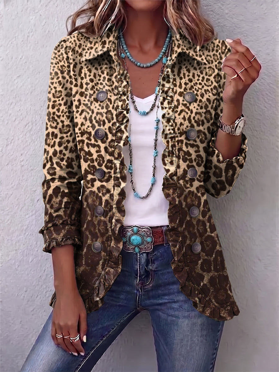 Ombeline | Giacca Leopardata Multicolore con Balze