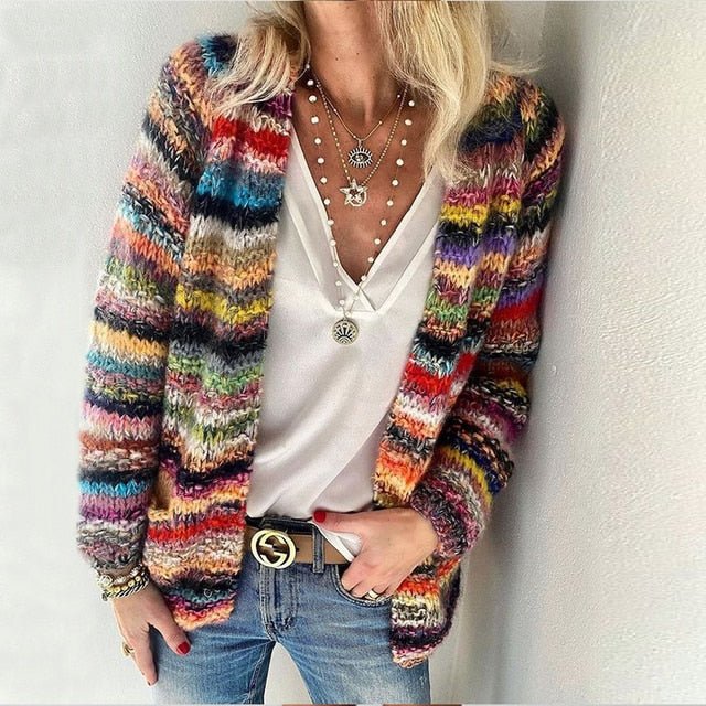 Pemba | Cardigan aperto a maglia multicolore da donna