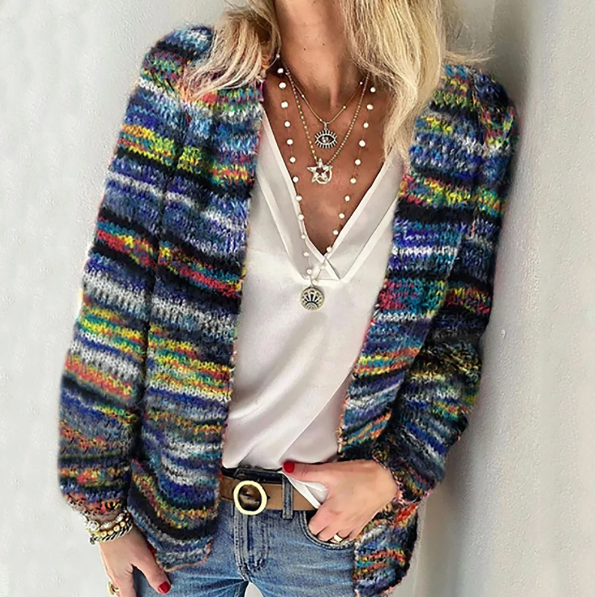 Pemba | Cardigan aperto a maglia multicolore da donna