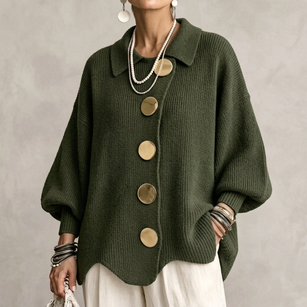 Isadora | Cardigan Oversize con Colletto e Grandi Bottoni Metallici