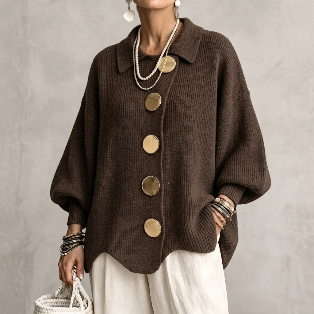 Isadora | Cardigan Oversize con Colletto e Grandi Bottoni Metallici