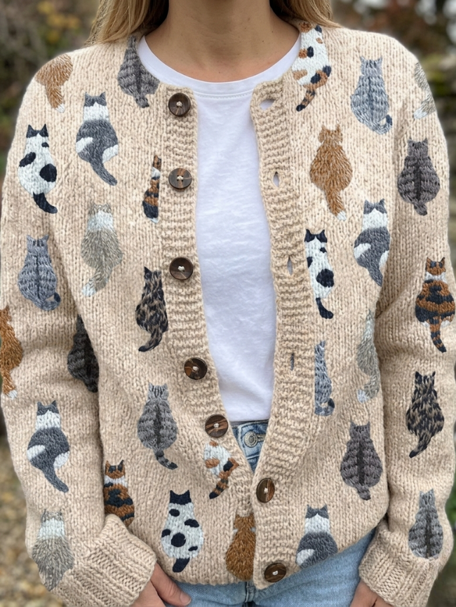 Solvara | Cardigan da donna con stampa di gatti
